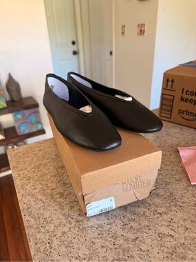Steve Madden Black Vegan Leather Slip-On Flats